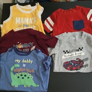 Assorted Kids Graphic T-Shirts Onesies - Red, Yellow, Blue, Gray, Maroon 24 Mont